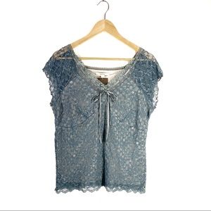 MERONA,NWT Lace Blue Shirt SzXXL Tie at the V Neck